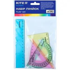 Набір Kite Cllassic лінійка 15 см. 2 трикутника транспортир пластик прозорий (K-281)