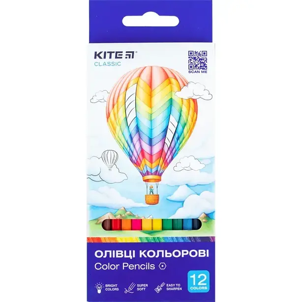 Кольорові олівці Kite Classic 12 кольорів  (K-051)