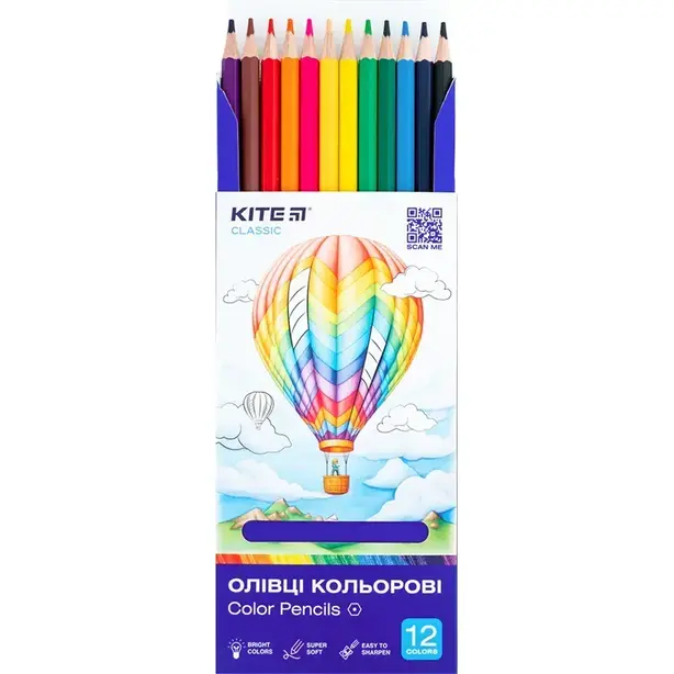 Кольорові олівці Kite Classic 12 кольорів  (K-051). Фото 4