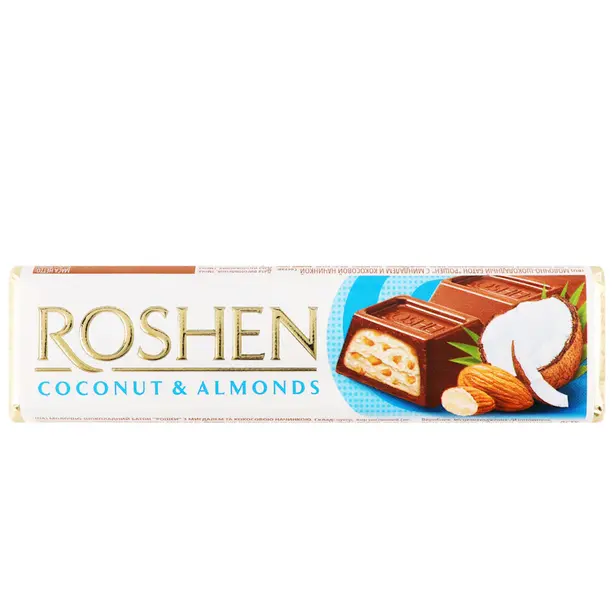Батончик ROSHEN молочно-шоколадний з кокосом і мигдалем 38г (639449)