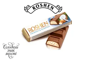 Батончик ROSHEN молочно-шоколадний з кокосом і мигдалем 38г (639449). Фото 2
