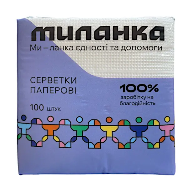 Серветки столові Миланка 1-х шарові 100 шт/уп (270051). Фото 2