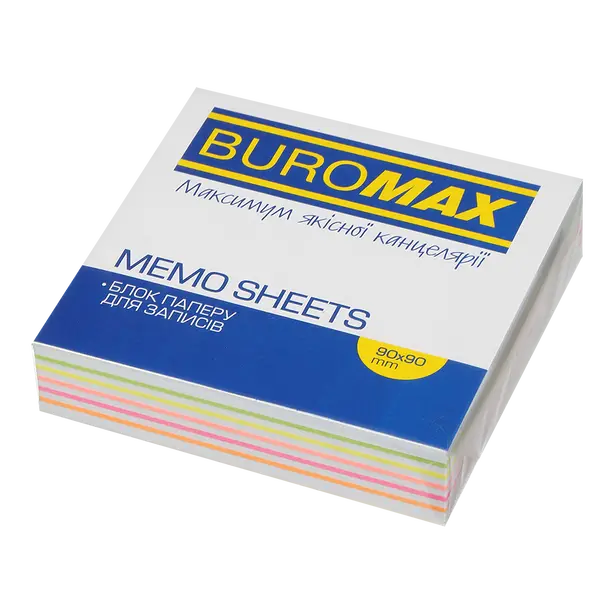 Блок паперу для нотаток Buromax 90х90х20мм не проклеєний Веселка Неон (BM.2241)