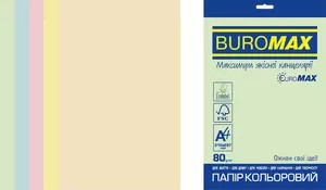 Набір офісного кольорового паперу Buromax Pastel А4 80 г/м2 5 кольорів 50 аркушів (BM.2721250E-99)