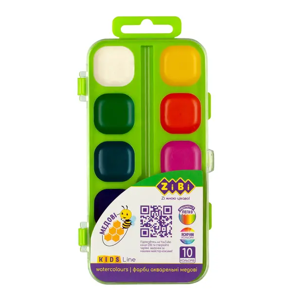 Фарби акварельні Zibi 10 кол без/п салатова пластикова коробка KIDS Line (ZB.6543-15)