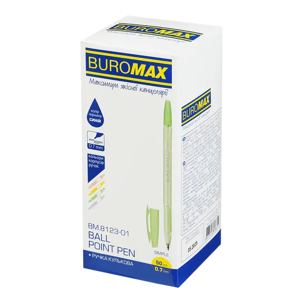 Ручка кулькова Buromax SIMPLE чорнило синє 0.7 мм пластик  (BM.8123-01). Фото 8