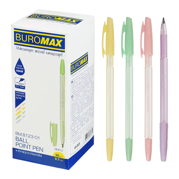 Ручка кулькова Buromax SIMPLE чорнило синє 0.7 мм пластик  (BM.8123-01). Фото 9