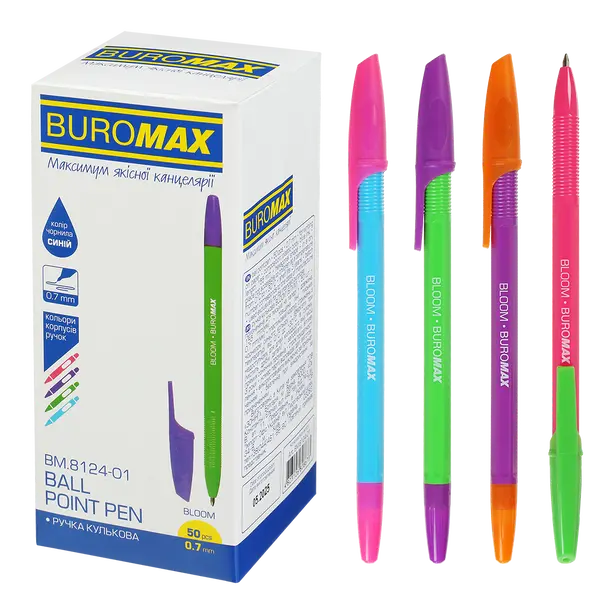 Ручка кулькова Buromax BLOOM чорнило синє 0.7 мм пластик  (BM.8124-01). Фото 8