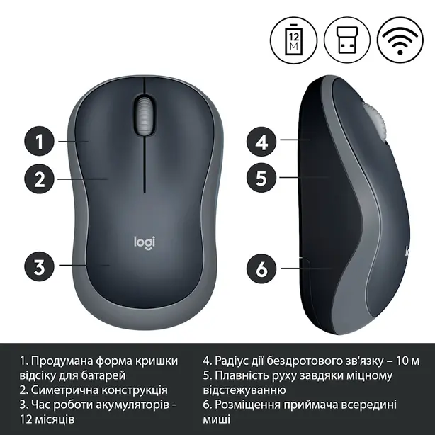 Комп'ютерна миша Logitech M185 безпровідна Grey (910-002238). Фото 4