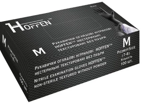 Рукавички HOFFEN нітрилові чорні без пудри М 100 шт./уп. (13303) 