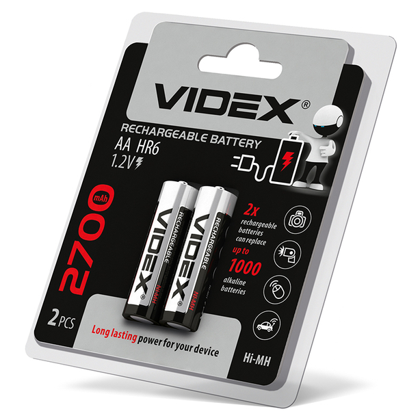 Акумулятори Videx HR06/АА нікель-металогідридні 1.2 V/2700 mAh 2 шт/уп. (291819). Фото 2