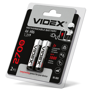 Акумулятори Videx HR06/АА нікель-металогідридні 1.2 V/2700 mAh 2 шт/уп. (291819). Фото 2