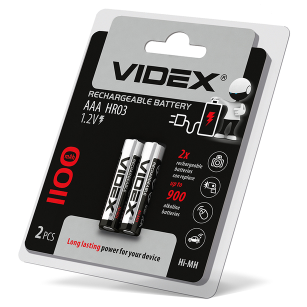 Акумулятори Videx HR03/AАА нікель-металогідридні 1.2 V/1100 mAh 2 шт/уп. (291840). Фото 2