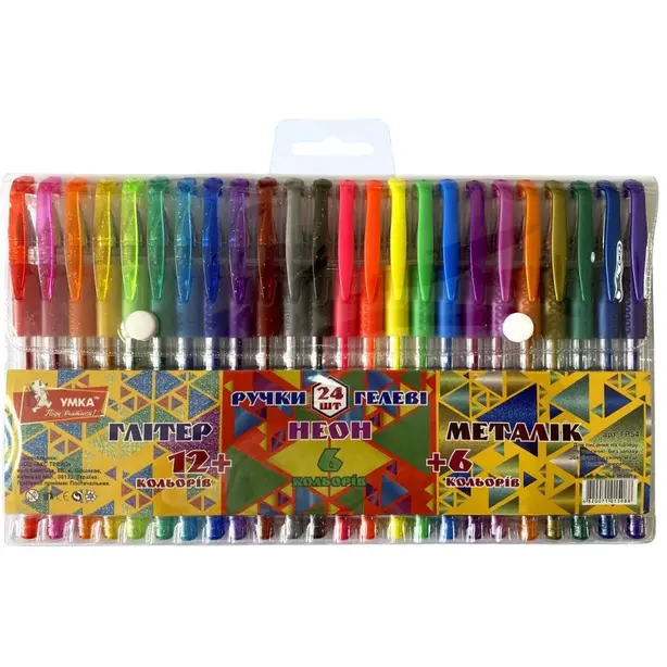 Набір гелевих ручок УМКА Glitter+Neon+Metallic 24 кольорів ГР54 (01190190) 