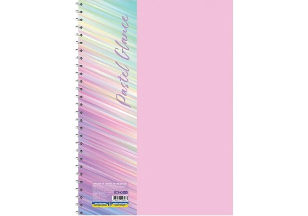 Блокнот А5, пластикова обкладинка (фактура тканина), бічна спіраль, 80 арк., клітинка, асорті пастел (E20308). Фото 5