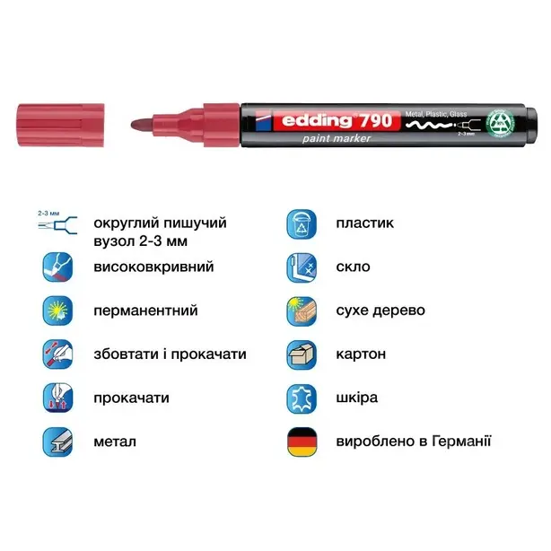 Маркер спеціальний Edding Paint e-790 рожевий  2-3 мм круглий (e-790/09n). Фото 2