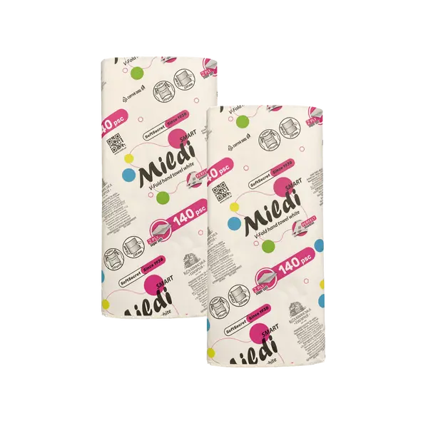 Рушники паперові V-V складання Mildi Smart 2-но шарові 140 арк білі (245140). Фото 2