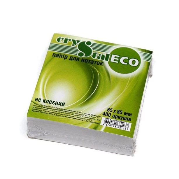 Папір для нотаток CRYSTAL ECO 85х85мм 300арк. білий  клеєний (33.66)