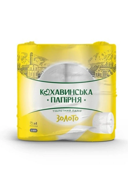 Туалетний папір Кохавинська папірня Золото 4 шари 155 відривів 8 рулони (451283)