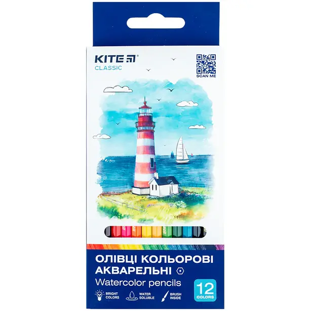 Олівці кольорові акварельні Kite Classic 12 кольорів (K-1049)