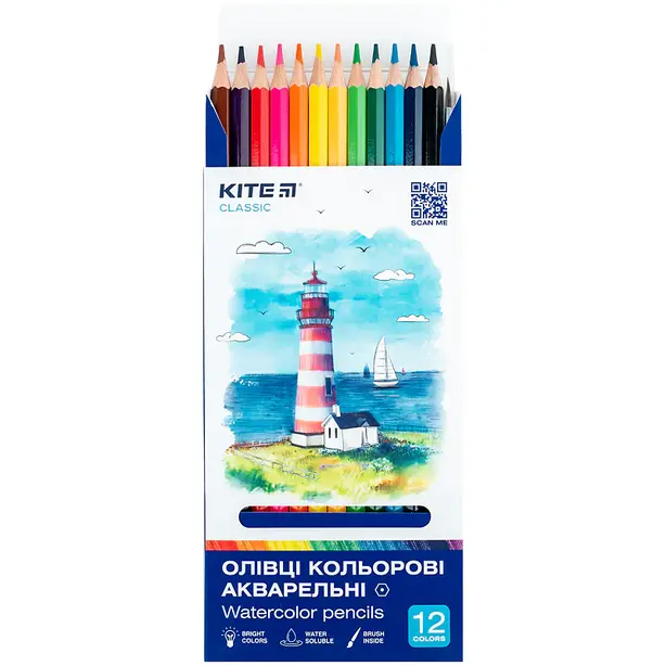 Олівці кольорові акварельні Kite Classic 12 кольорів (K-1049). Фото 4