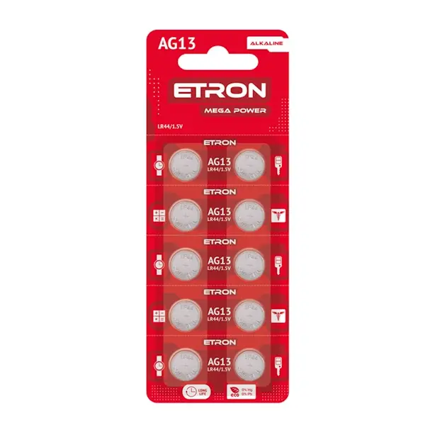 Батарейки Etron  AG13/LR44 лужні 1.5 V/158 mAh 10шт/уп (100777)