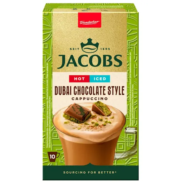 Кава розчинна у стіках 3в1 Jacobs Cappuccino Дубайський шоколод 19,5 г х 1 шт (692455). Фото 6