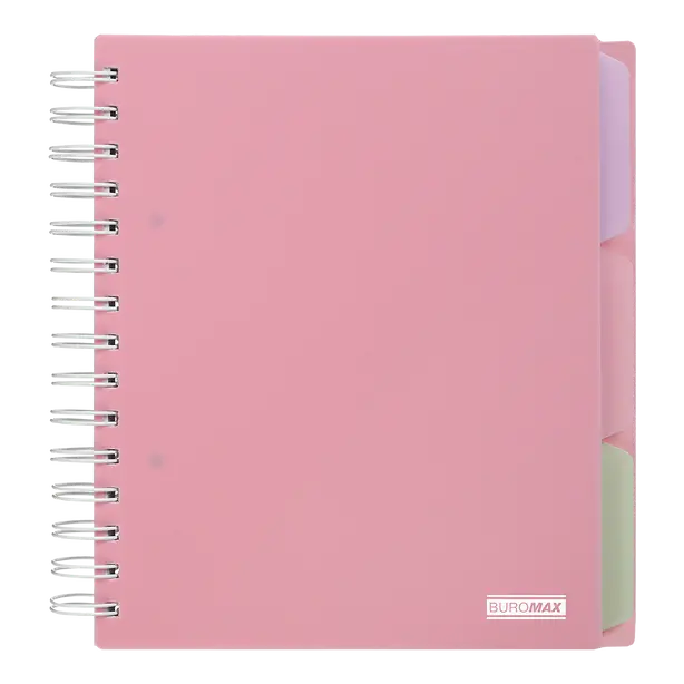 Зошит офісний Buromax Pastel В5 120 арк. з розділювачем клітинка пластикова політурка на пружині рожевий (BM.24355912-10)