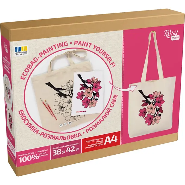 Набір для творчості екосумка-розмальовка Flowers бавовна 220 г/м2 38х42см ROSA Talent (N0003653). Фото 4