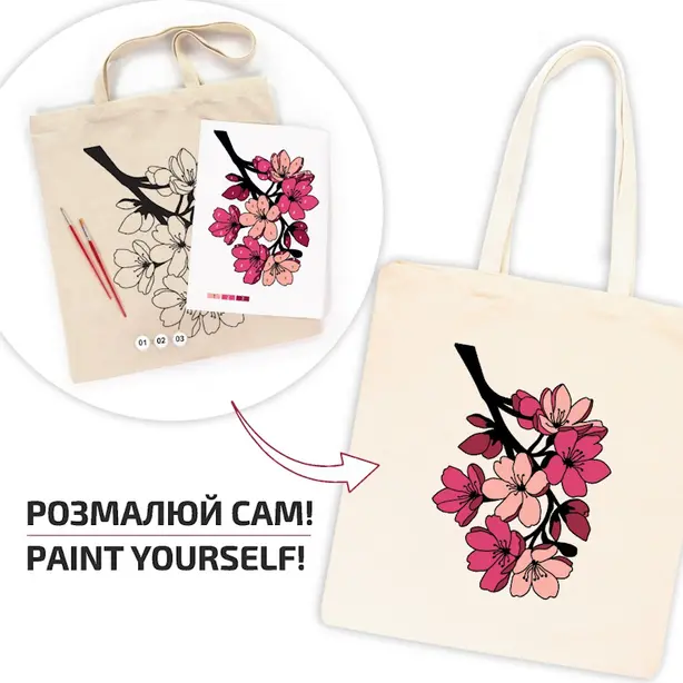 Набір для творчості екосумка-розмальовка Flowers бавовна 220 г/м2 38х42см ROSA Talent (N0003653). Фото 2