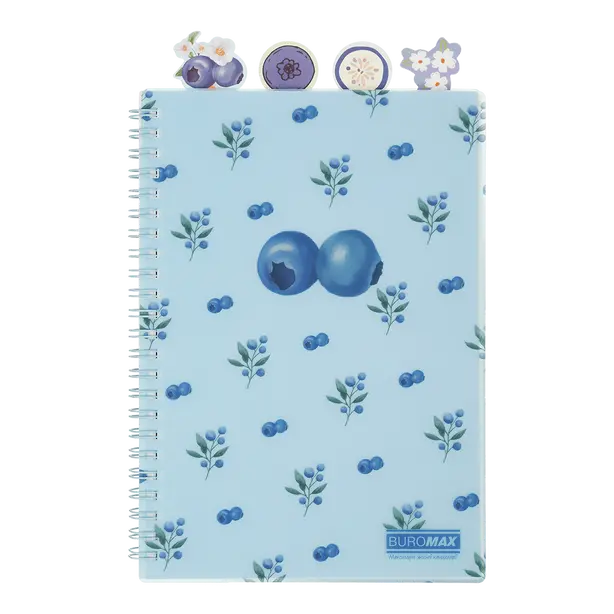 Зошит офісний Buromax BLUEBERRY ARABESKI А5 80 арк 4 розділювача клітинка офсет пластикова палітурка бічна спіраль кобальтовий (BM.2587-54)