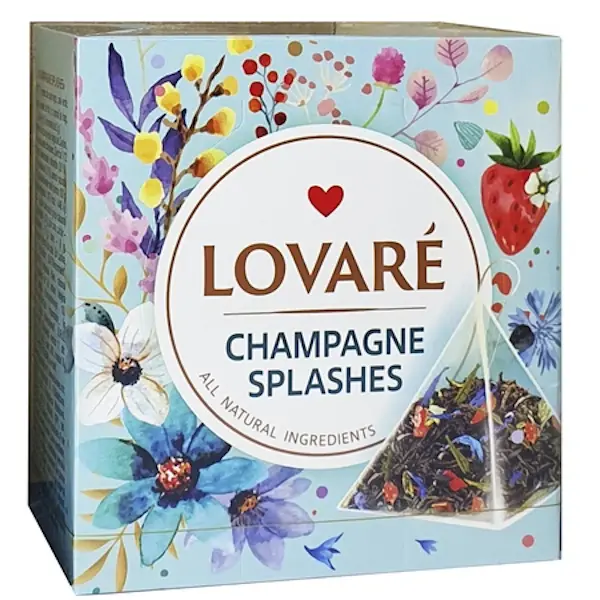 Чай LOVARE Champagne Splashes чорний з зеленим з ароматом суниці в пірамідках 15 шт х 2 г (874612)