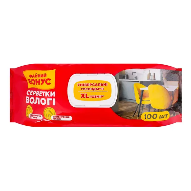 Серветки вологі Файний Бонус універсальні господарчі XL 100 шт (1670431)