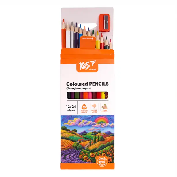 Олівці кольорові Yes Orange Line з чинкою 12 шт 24 кольори (290755). Фото 4