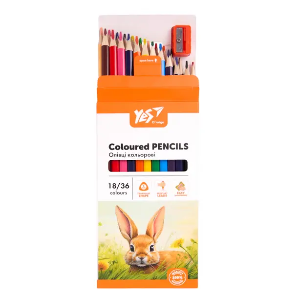 Олівці кольорові Yes Orange Line з чинкою 18 шт 36 кольорів (290752). Фото 2
