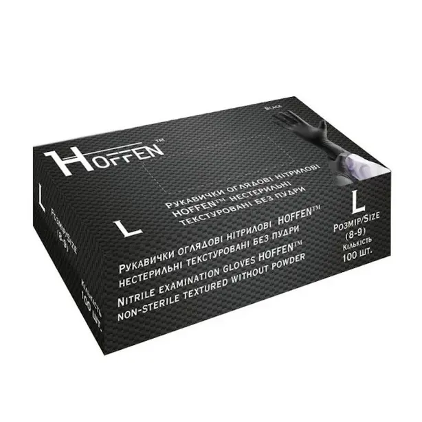 Рукавички HOFFEN нітрилові чорні без пудри L 100 шт./уп. (13304) 