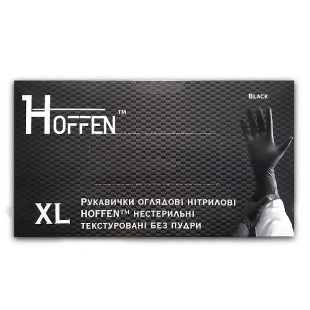 Рукавички HOFFEN нітрилові чорні без пудри XL 100 шт./уп. (13305) 