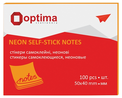 Блок для нотаток з клейким шаром Optima 40х50 мм 100 арк. неон помаранчевий (O25511-06)