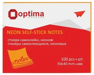 Блок для нотаток з клейким шаром Optima 40х50 мм 100 арк. неон помаранчевий (O25511-06)