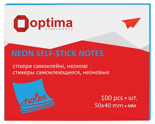 Блок для нотаток з клейким шаром Optima 40х50 мм 100 арк. неон блакитний (O25511-11)