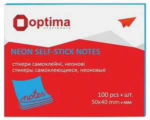Блок для нотаток з клейким шаром Optima 40х50 мм 100 арк. неон блакитний (O25511-11)
