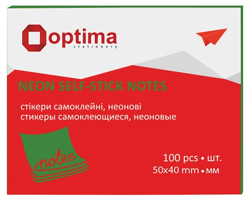 Блок для нотаток з клейким шаром Optima 40х50 мм  100 арк. неон салатовий (O25511-13)