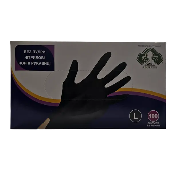 Рукавички Gloves нітрилові чорні без пудри L 100 шт./уп. (20250807) 