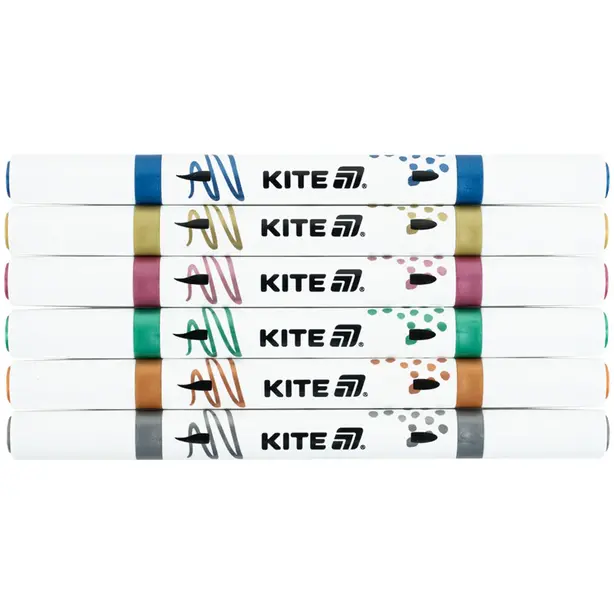 Маркери акрилові Kite Creative двосторонні 6 штук  металік (K-1294). Фото 2