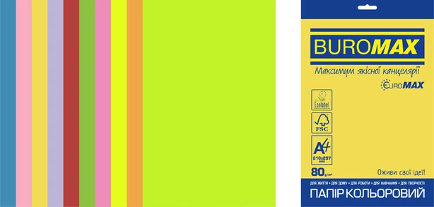  Набір кольорового паперу NEON+INTENSIVE  А4, 80 г/м²  10 кол  50 арк (2721850E-99)