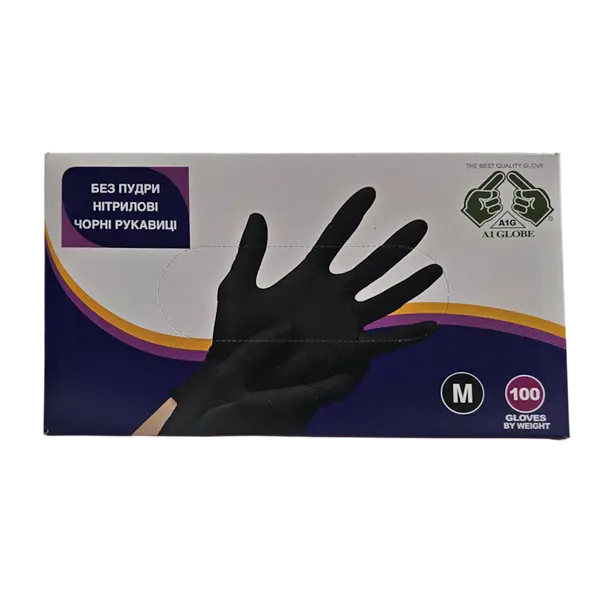 Рукавички Gloves нітрилові чорні без пудри M 100 шт./уп. (20250807-1) 