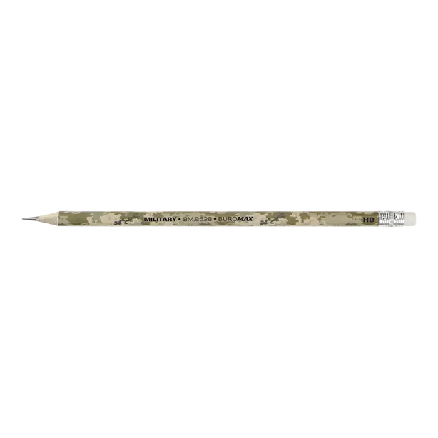 Олівець чорнографітний Buromax  MILITARY дерев'яний круглий HB з гумкою (BM.8528)