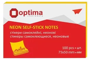 Блок для нотаток з клейким шаром Optima75х50 мм 100 арк неон жовтий (O25512-05)