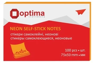 Блок для нотаток з клейким шаром Optima 75х50 мм 100 арк. неон помаранчевий (O25512-06)