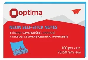 Блок для нотаток з клейким шаром Optima 75х50 мм 100 арк. неон блакитний (O25512-11)